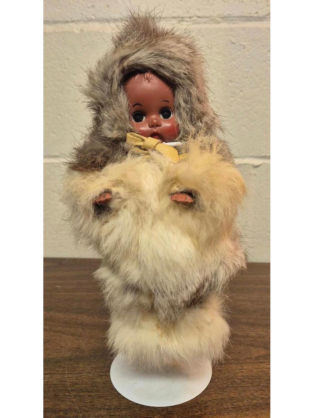 Vintage Fur-Clad Baby Doll with Hooded Coat